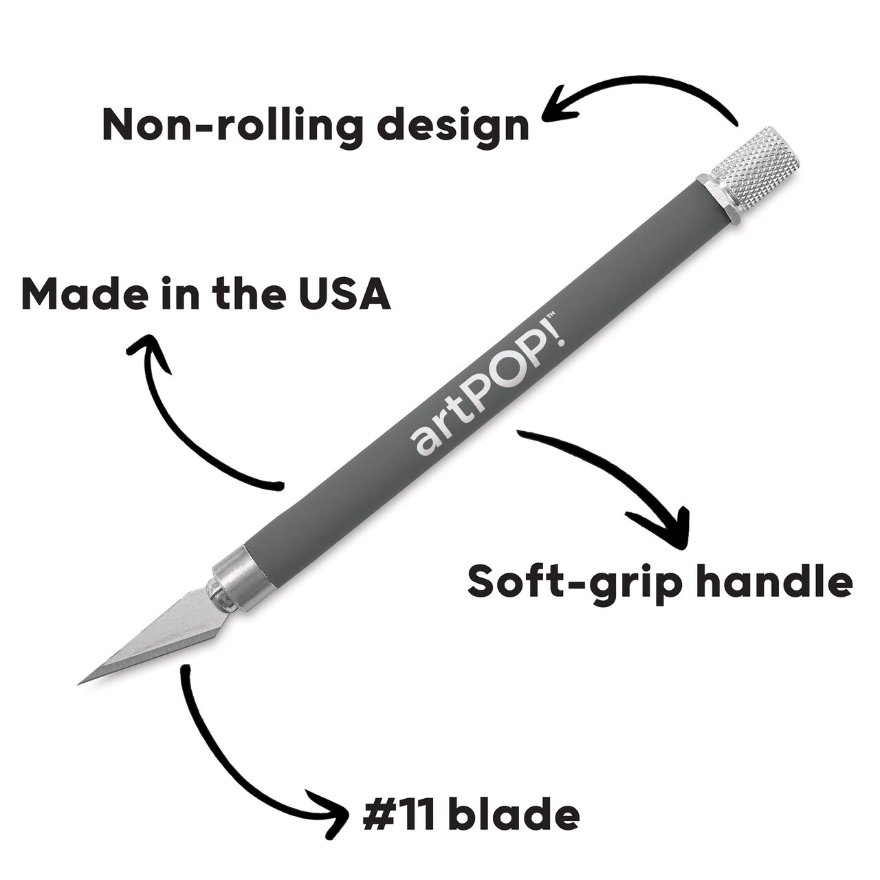 artPOP! Detail Craft Knife, Premium Hobby Knife with Soft Grip, No. 11 Fine Point Carbon Steel Blade for Stencils, Paper, Leather, Vinyl Crafts, Miniatures